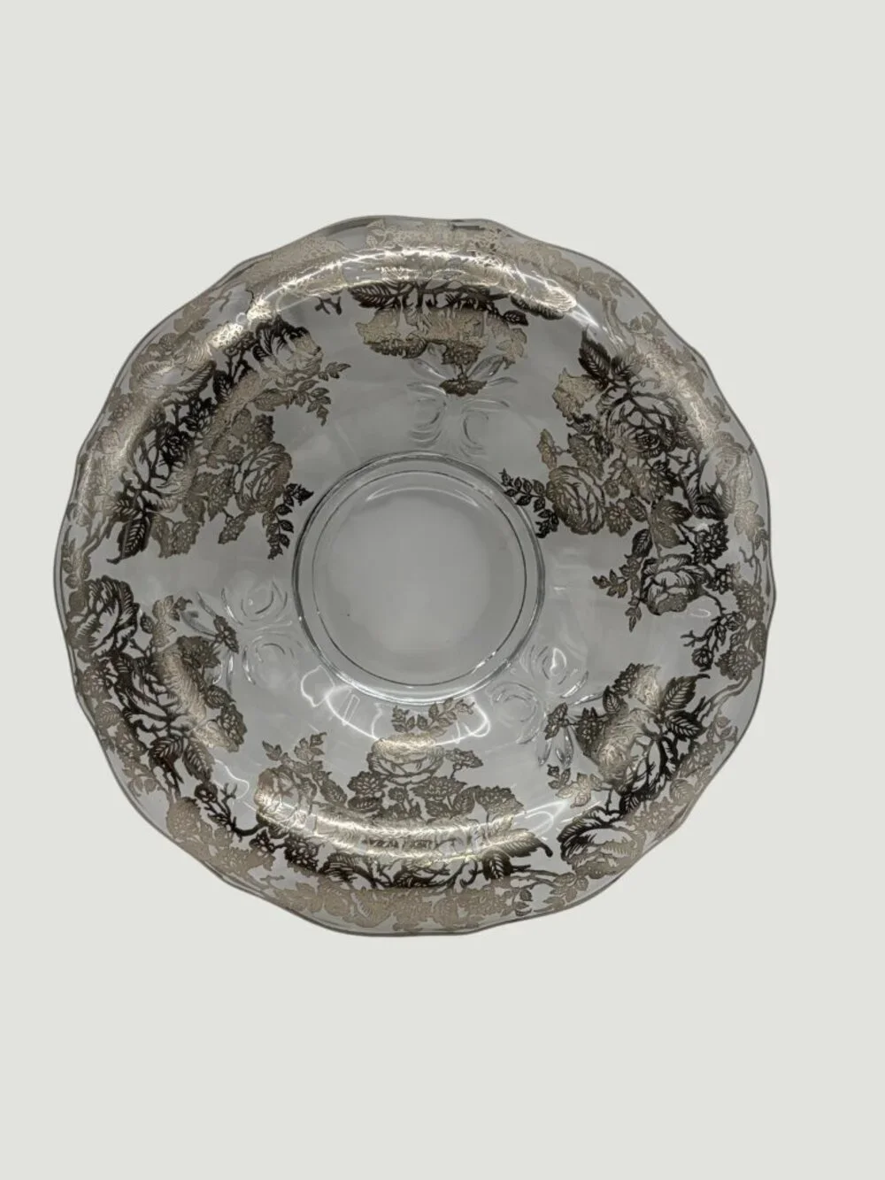 VTG Fostoria Baroque Silver Overlay Glass Bowl 12